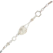 925 Ayar Gümüş Yarım Top Çiçekli Zincir Bileklik thumbnail 3