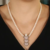 925 Ayar Gümüş Taşlı Kalp Modeli İnci Kolye thumbnail 3