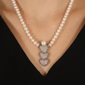 925 Ayar Gümüş Taşlı Kalp Modeli İnci Kolye thumbnail 4