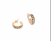 C Modeli 925 Ayar Gümüş Küpe, Pembe - Siyah Taş thumbnail 3