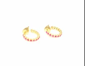 925 Ayar Gümüş C Modeli Küpe, Sarı - Kırmızı Taş thumbnail 1