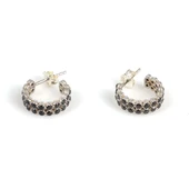 NUSRET C Modeli 925 Ayar Gümüş Küpe, Beyaz - Siyah Taş thumbnail 2