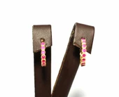 925 Ayar Gümüş C Modeli Küpe, Sarı - Kırmızı Taş thumbnail 2