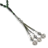 1000 Ayar Gümüş Püskül ve Yeşil Renk Sıkma Kehribar Taşlı Tesbih thumbnail 2