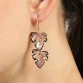 925 Ayar Gümüş Çiftli AsmaYaprağı Küpe thumbnail 1