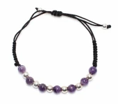 Ametist Taşlı ve Gümüş Toplu İpli Bileklik thumbnail 3