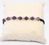 Ametist Taşlı ve Gümüş Toplu İpli Bileklik thumbnail 1