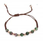 925 Ayar Gümüş Kahverengi İpli, Turmalin  Taşlı, Rose Gümüş toplu Bileklik thumbnail 3