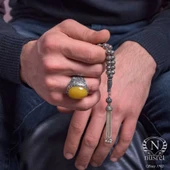 925 Ayar Gümüş Desenli Top Tesbih, Osmanlı Arması İmame thumbnail 6