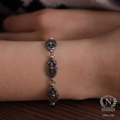 925 Ayar Gümüş ve Bronz Karışımı Oval Parçalı Otantik Bileklik thumbnail 2