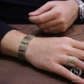 925 Ayar Gümüş ve Bronz Karışımı Konstantinapol Tasarım Kalın Bileklik thumbnail 7