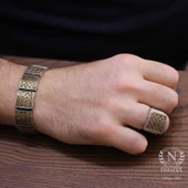 925 Ayar Gümüş ve Bronz Karışımı Konstantinapol Tasarım Kalın Bileklik thumbnail 5