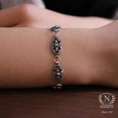 925 Ayar Gümüş ve Bronz Karışımı Oval Parçalı Otantik Bileklik thumbnail 3