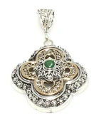 925 Ayar Gümüş ve Bronz Karışımı Konstantinapol Tasarım Kolye Ucu, Yeşil Taşlı thumbnail 1