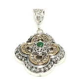 925 Ayar Gümüş ve Bronz Karışımı Konstantinapol Tasarım Kolye Ucu, Yeşil Taşlı thumbnail 2