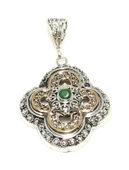 925 Ayar Gümüş ve Bronz Karışımı Konstantinapol Tasarım Kolye Ucu, Yeşil Taşlı thumbnail 3