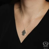 925 Ayar Gümüş Desenli Fatma Eli Modeli Kolye, Ufak thumbnail 3