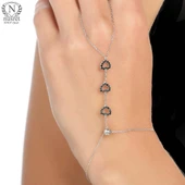 925 Ayar Gümüş Kalp Modeli Şahmeran, Beyaz - Siyah Taş thumbnail 1