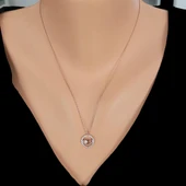 925 Ayar Gümüş Vav Harfli Kolye, Pembe - Beyaz Taş thumbnail 1