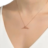 925 Ayar Gümüş Yarım Hilal Kolye, Pembe thumbnail 1