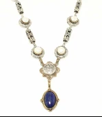 925 Ayar Gümüş Antik Bizans Dönemi Lapis ve İnci Kolye thumbnail 3
