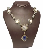 925 Ayar Gümüş Antik Bizans Dönemi Lapis ve İnci Kolye thumbnail 2