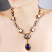 925 Ayar Gümüş Antik Bizans Dönemi Lapis ve İnci Kolye thumbnail 4