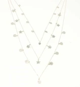 925 Ayar Gümüş Kalp, Yıldız Paralı 3 Zincir Kolye thumbnail 2