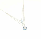 925 Ayar Gümüş Nazar Boncuklu Ve Taşlı Kolye thumbnail 1