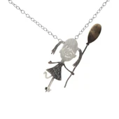 925 Ayar Gümüş Elinde Balon Tutan Kız Elişi Broş Kolye thumbnail 1