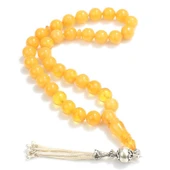 925 Ayar Gümüş Püskülü Sarı Sıkma Kehribar Tesbih thumbnail 1