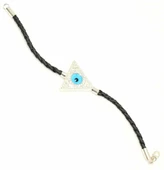 925 Ayar Gümüş Üçgen Nazar Boncuklu Deri İpli Bileklik thumbnail 5