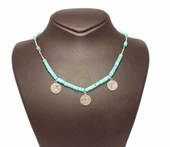 925 Ayar Gümüş Turkuaz Taşlı Para Kolye thumbnail 2