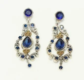 925 Ayar Gümüş ve Bronz Karışımı Mavi Safir Taşlı Otantik Küpe thumbnail 4