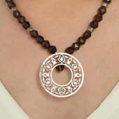 925 Ayar Gümüş Smoki Quartz Taşlı Ajur Kolye thumbnail 4