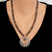 925 Ayar Gümüş Smoki Quartz Taşlı Ajur Kolye thumbnail 1