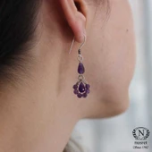 925 Ayar Gümüş Ametist Taşlı Halka Küpe thumbnail 7