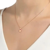 925 Ayar Rose Gümüş Kırmızı Taşlı Fatma Ana Eli Kolye thumbnail 1