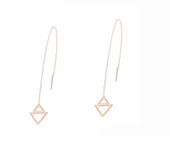 925 Ayar Gümüş Üçgen Zincir Küpe, Pembe thumbnail 2