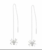 925 Ayar Gümüş Örümcek Zincir Küpe, Beyaz thumbnail 1