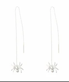 925 Ayar Gümüş Örümcek Zincir Küpe, Beyaz thumbnail 3