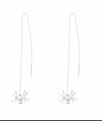 925 Ayar Gümüş Örümcek Zincir Küpe, Beyaz thumbnail 4