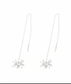 925 Ayar Gümüş Örümcek Zincir Küpe, Beyaz thumbnail 2