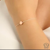 925 Ayar Gümüş İpli Yuvarlak Bileklik, Pembe thumbnail 1