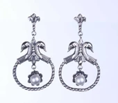 925 Ayar Gümüş İnci Taşlı Kuğulu Antik Küpe thumbnail 4