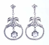 925 Ayar Gümüş İnci Taşlı Kuğulu Antik Küpe thumbnail 3