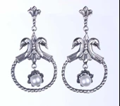 925 Ayar Gümüş İnci Taşlı Kuğulu Antik Küpe thumbnail 5