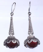 925 Ayar Gümüş Kırmızı Zirkon Taşlı Sallantılı Küpe thumbnail 2