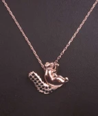 925 Ayar Gümüş Sincap Kolye, Pembe - Siyah Taş thumbnail 3