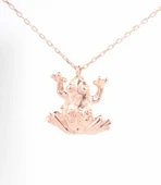 925 Ayar Gümüş Kurbağa Kolye, Pembe thumbnail 1